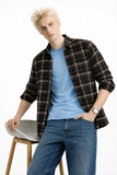 Black & Beige Windowpane Shirt Slim Fit