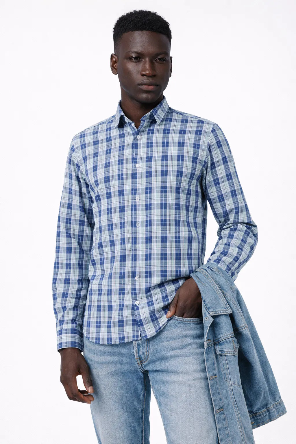 Light Blue Green Plaid Shirt