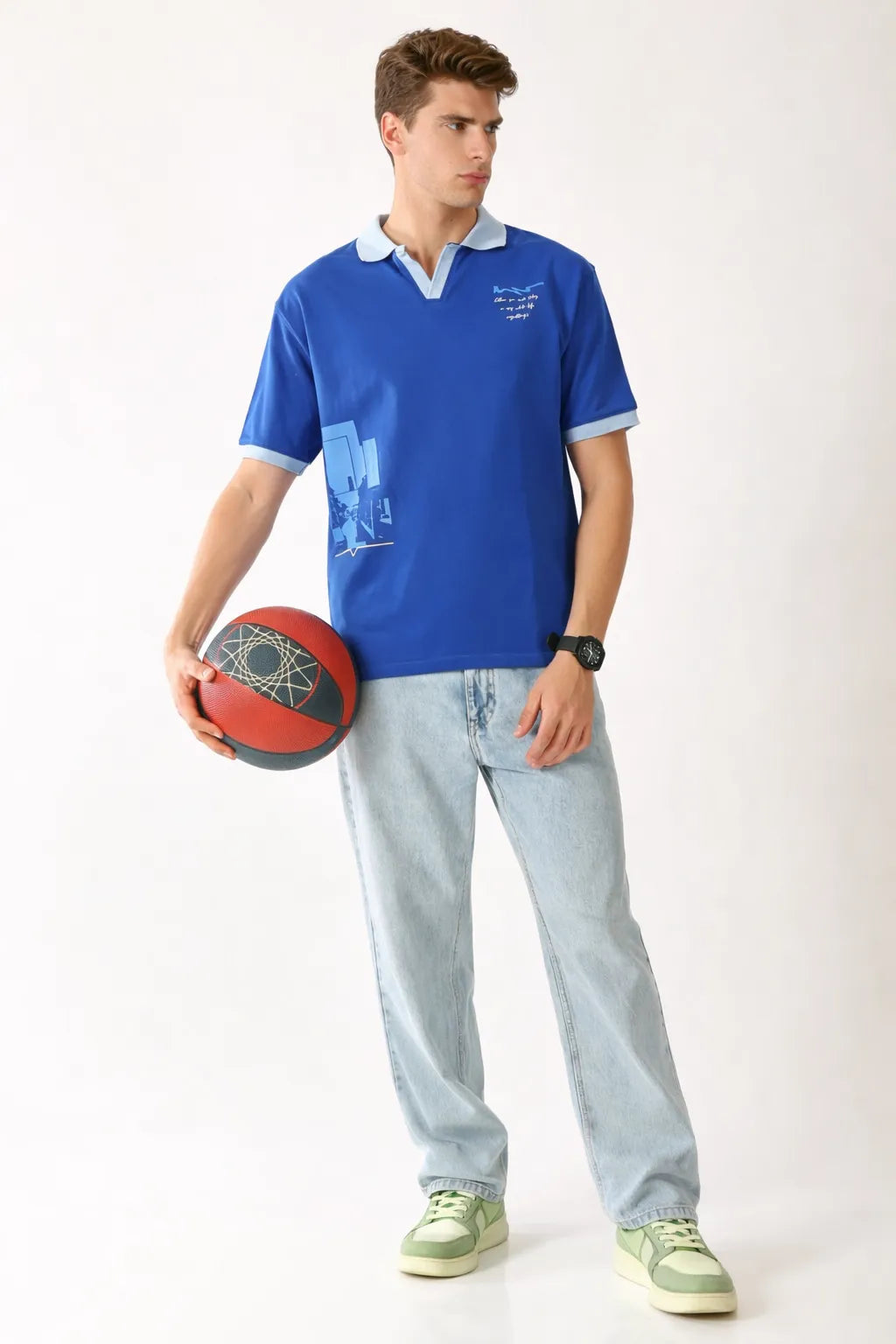 Hustle Hard Collared Half Sleeve Blue Polo
