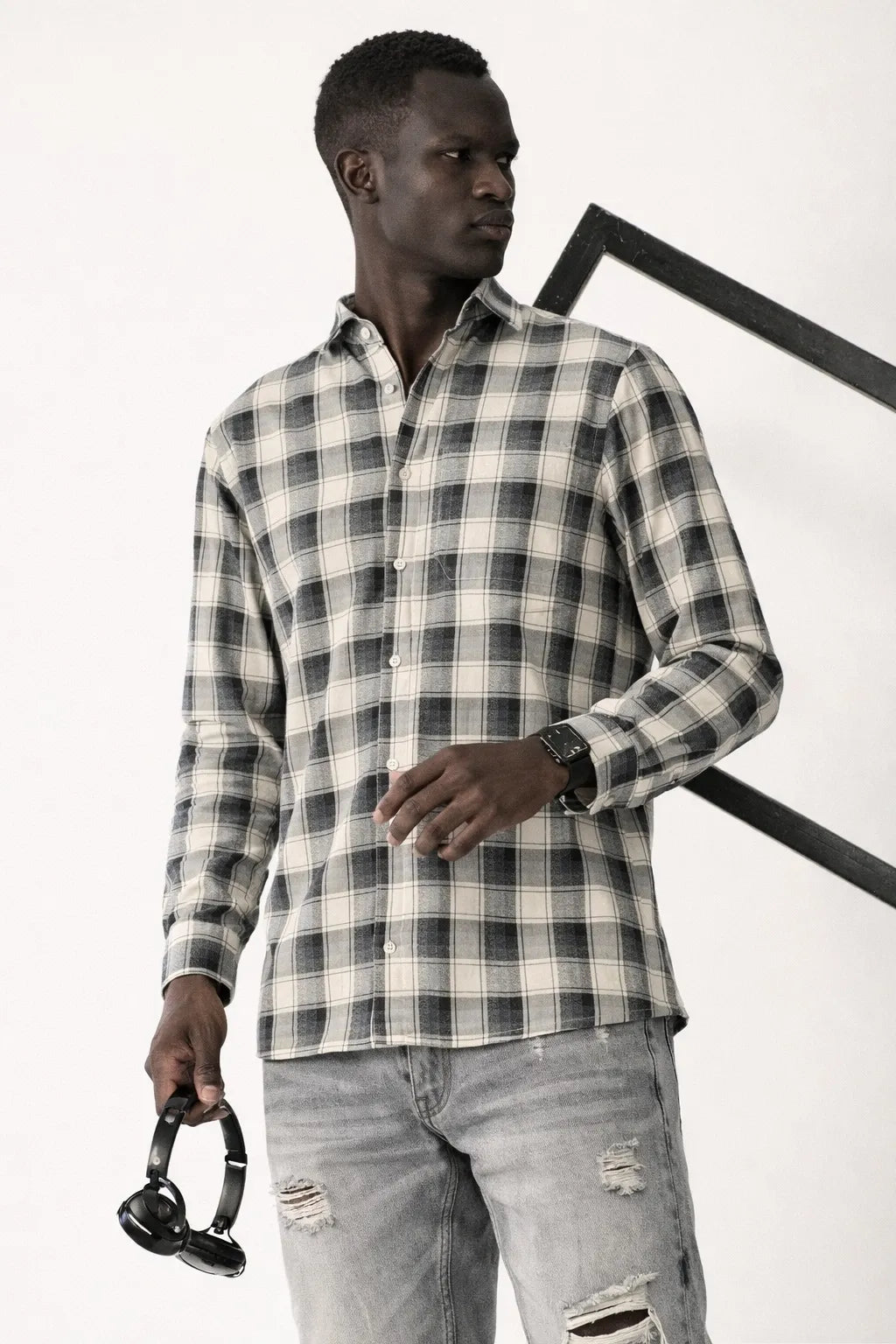 Heritage Cream Navy Plaid Comfort Shirt