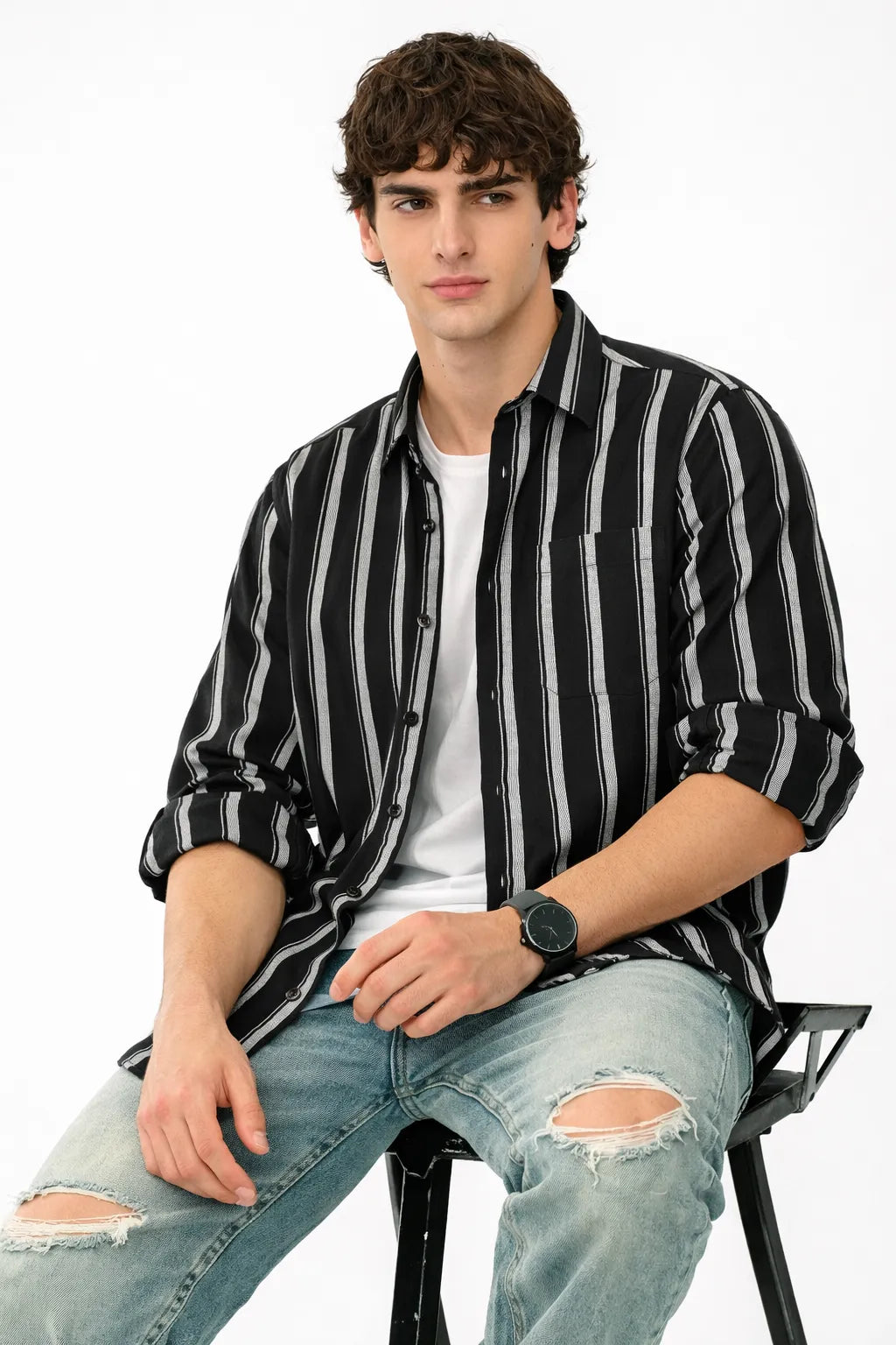 Black Contrast Stripe Duo Shirt