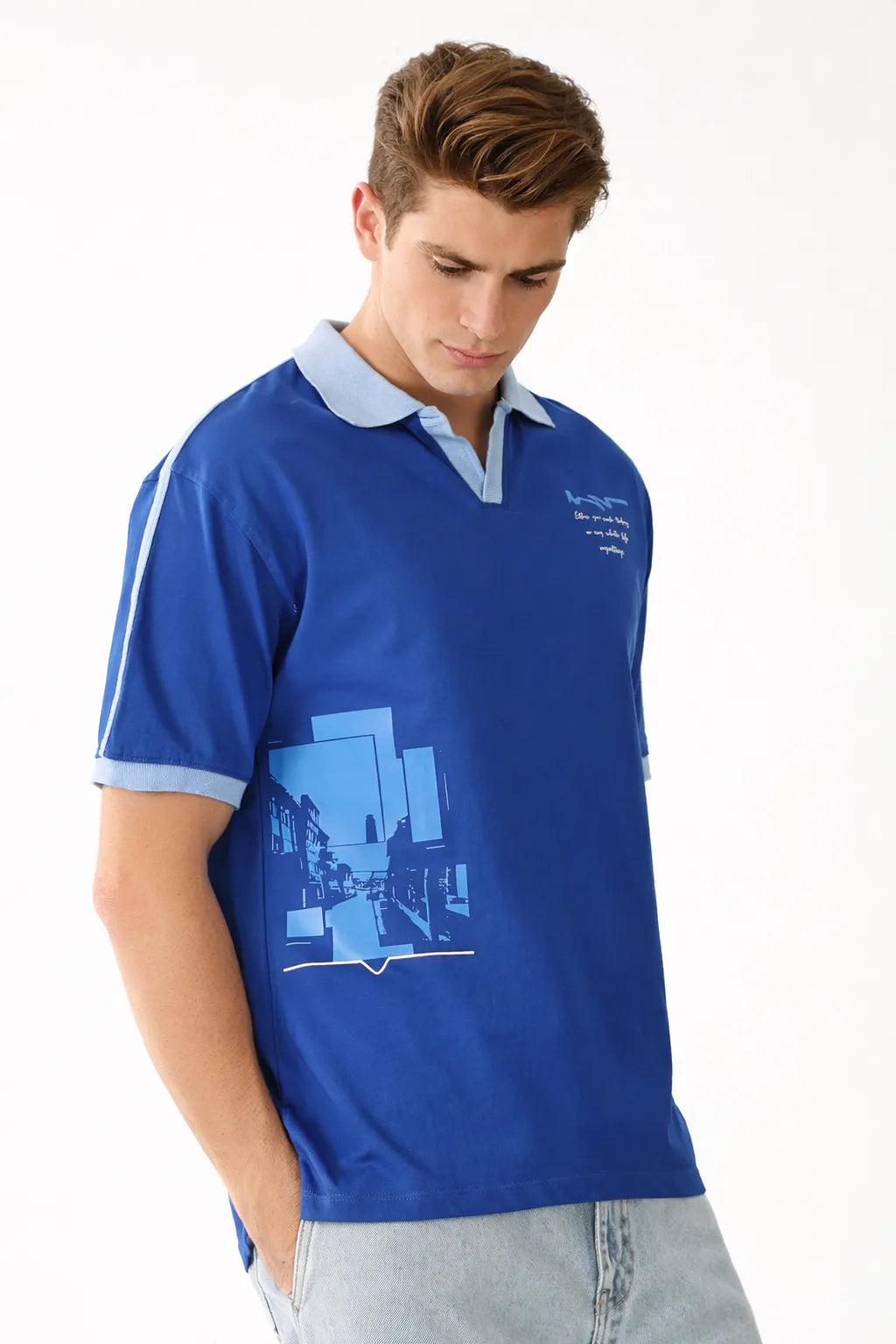Hustle Hard Collared Half Sleeve Blue Polo