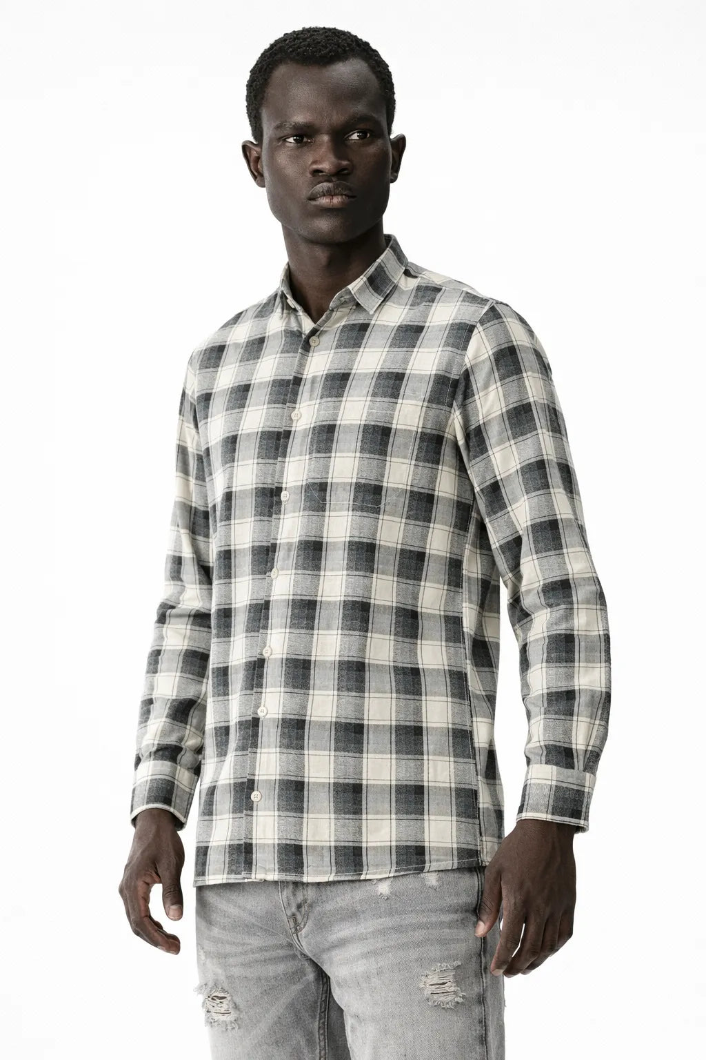 Heritage Cream Navy Plaid Comfort Shirt