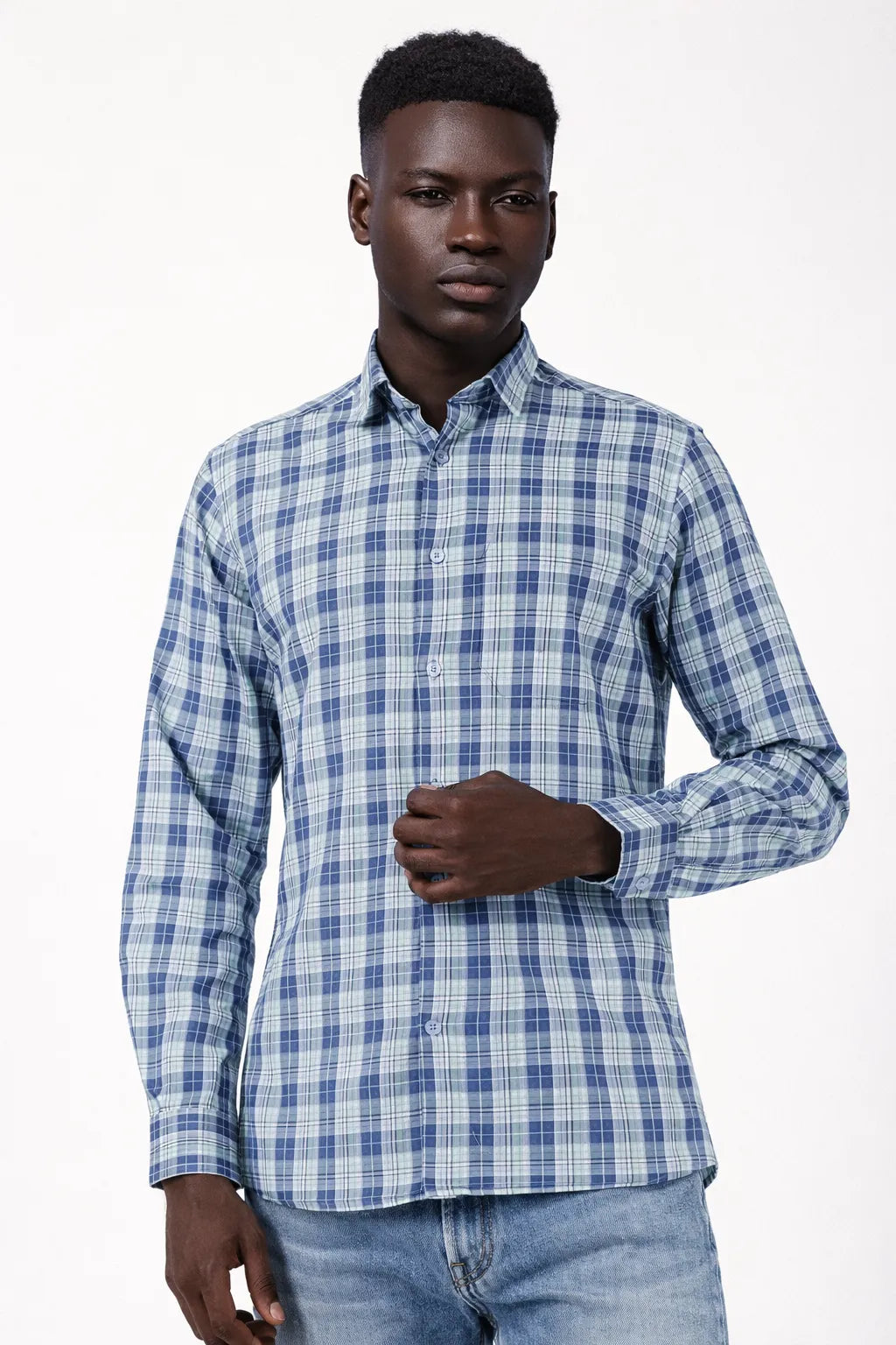 Light Blue Green Plaid Shirt
