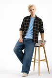 Black & Beige Windowpane Shirt Slim Fit