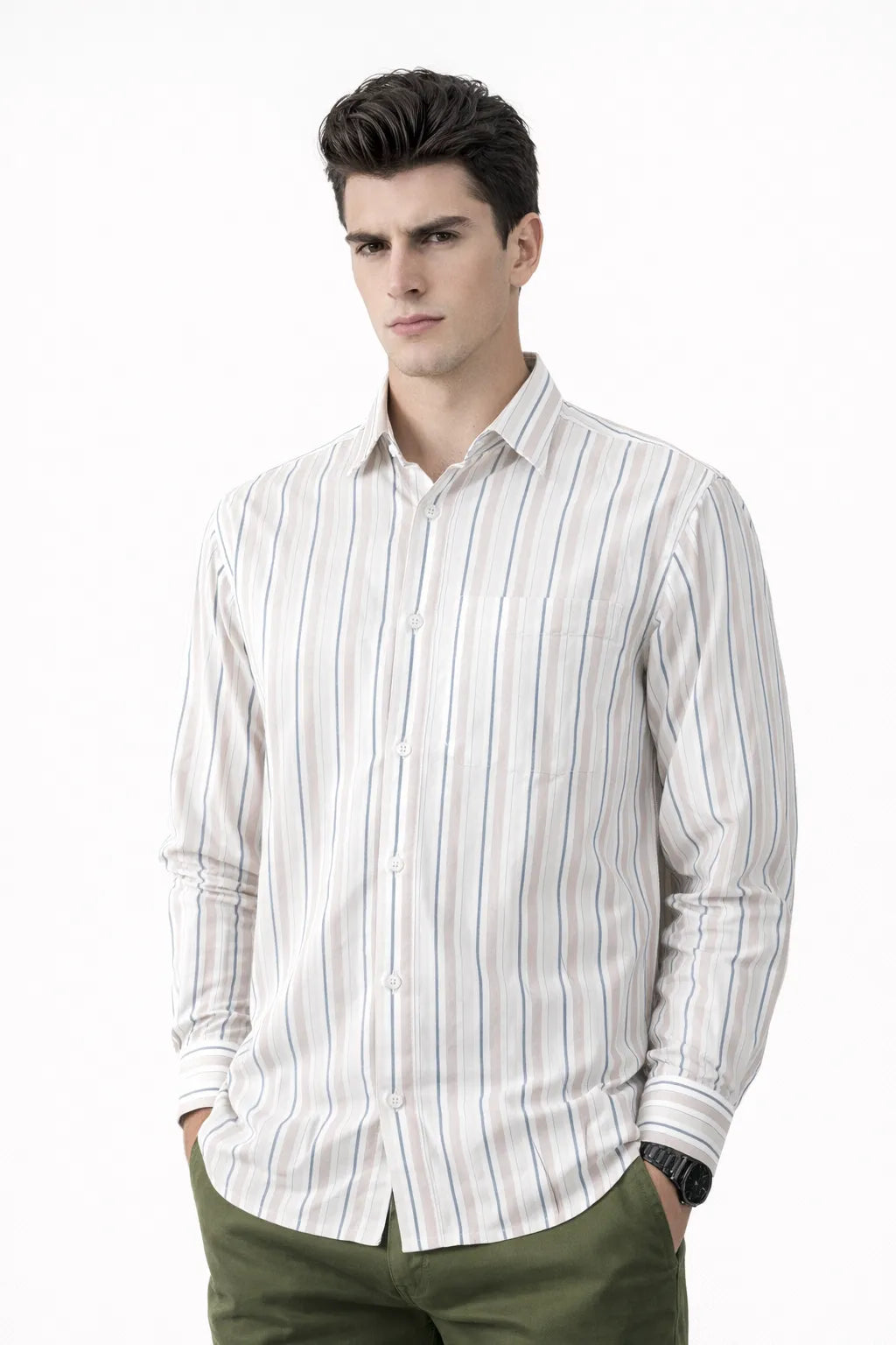 Taupe & Navy Stripe