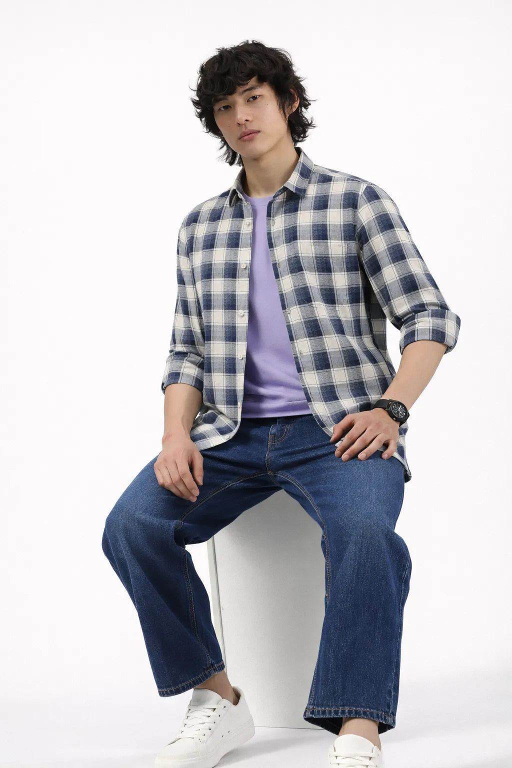 Navy Cream Tartan Shirt