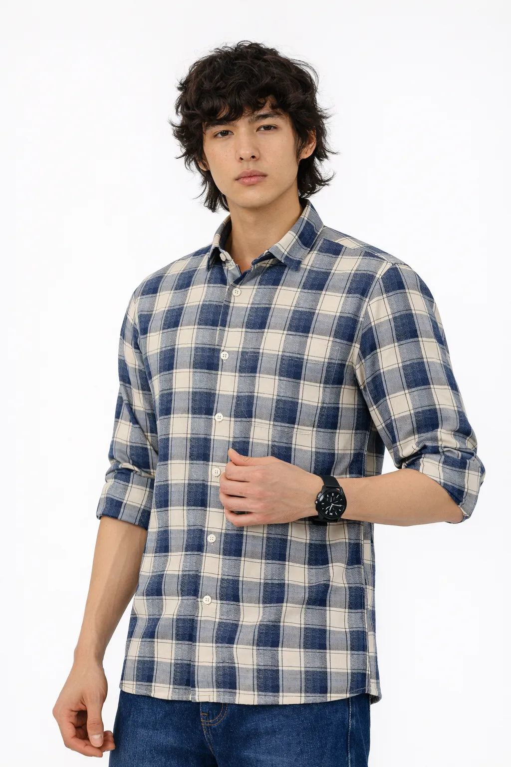Navy Cream Tartan Shirt