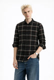 Black & Beige Windowpane Shirt Slim Fit