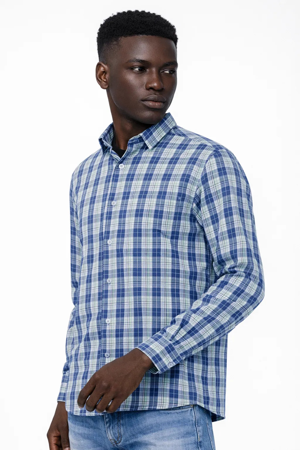 Light Blue Green Plaid Shirt