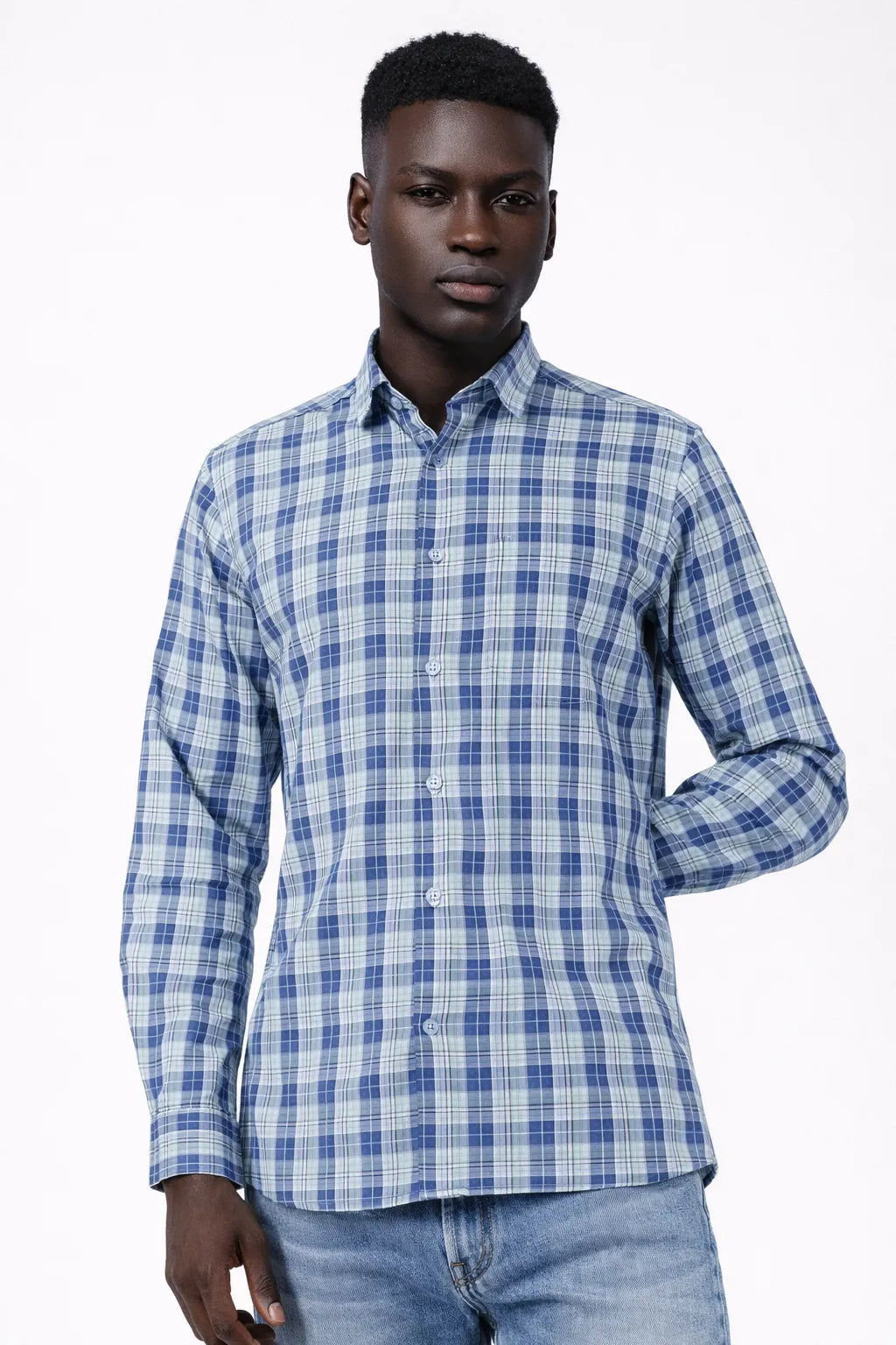 Light Blue Green Plaid Shirt