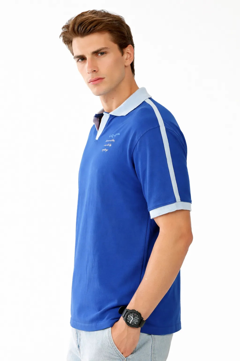 Hustle Hard Collared Half Sleeve Blue Polo