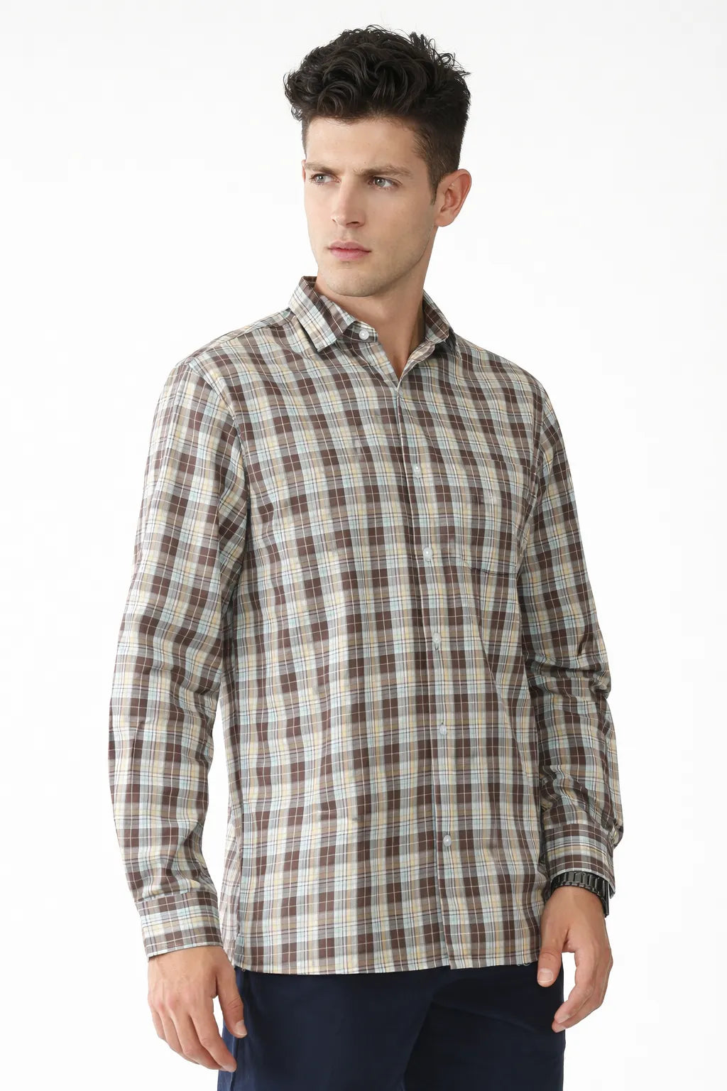 Brown Taupe Multi Color Plaid Shirt