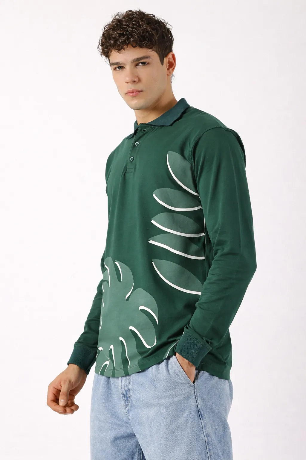 Progress Over Perfection Bottle Green Collared Full Sleeve T‑Shirt