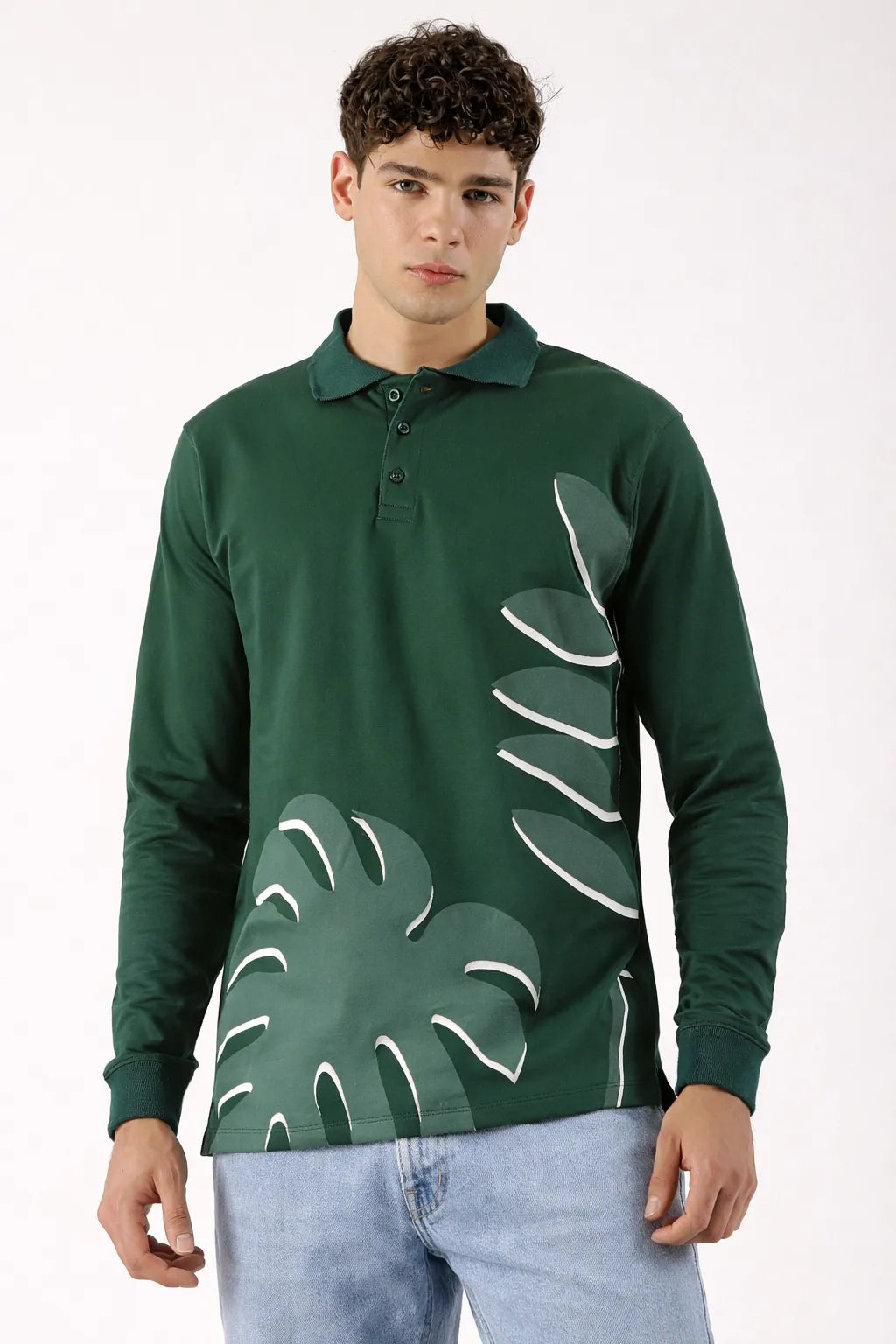Progress Over Perfection Bottle Green Collared Full Sleeve T‑Shirt